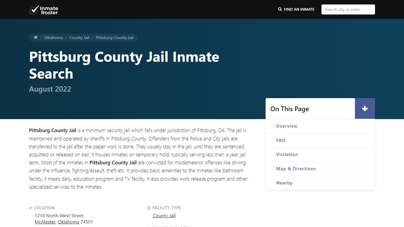 Inmate Search 🔍 | Pittsburg County Jail - McAlester, OK