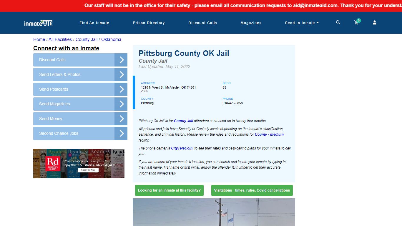 Pittsburg County OK Jail - Inmate Locator - McAlester, OK