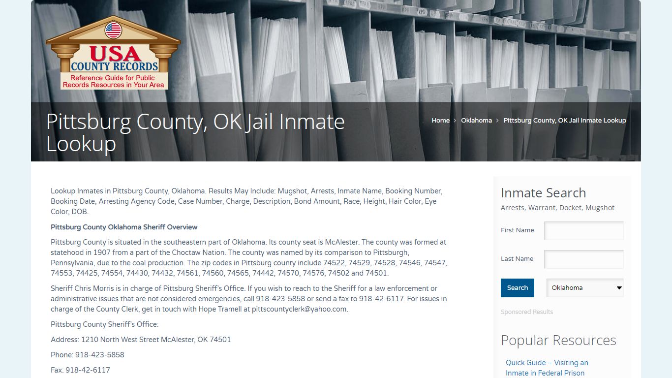 Pittsburg County, OK Jail Inmate Lookup | Name Search