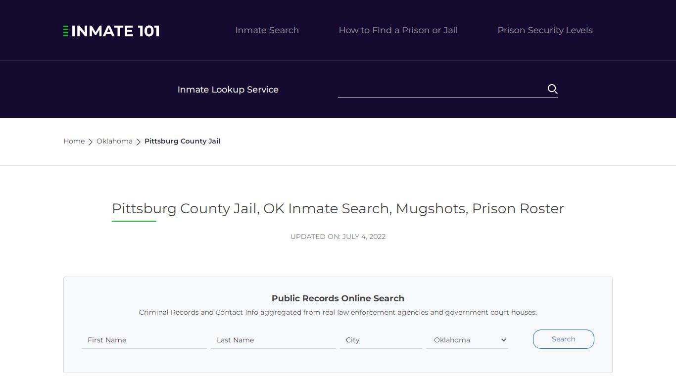 Pittsburg County Jail, OK Inmate Search, Mugshots, Prison ...